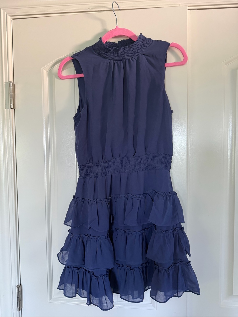 1. State Navy Sleeveless Smocked Waist Ruffled Tier Dress